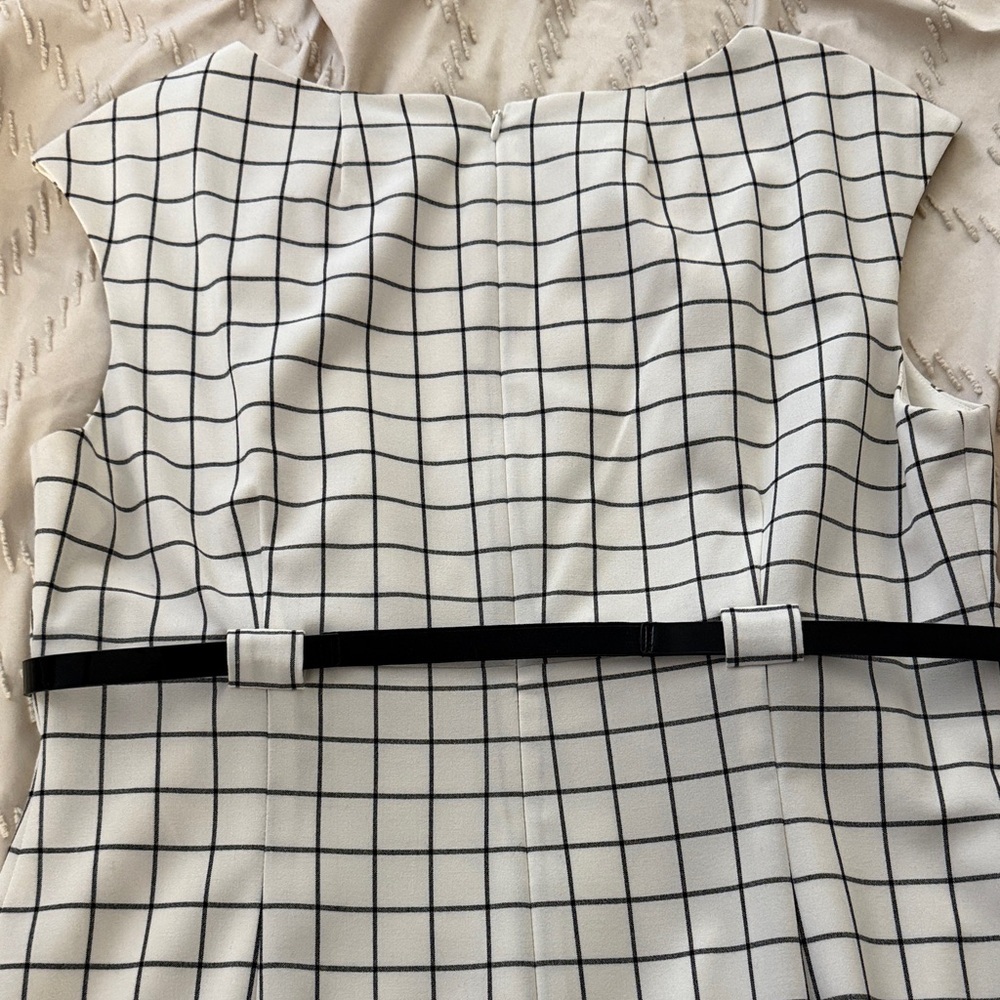 Cream and Black Checkered Calvin Klein Dress with Belt - Picture 5 of 7